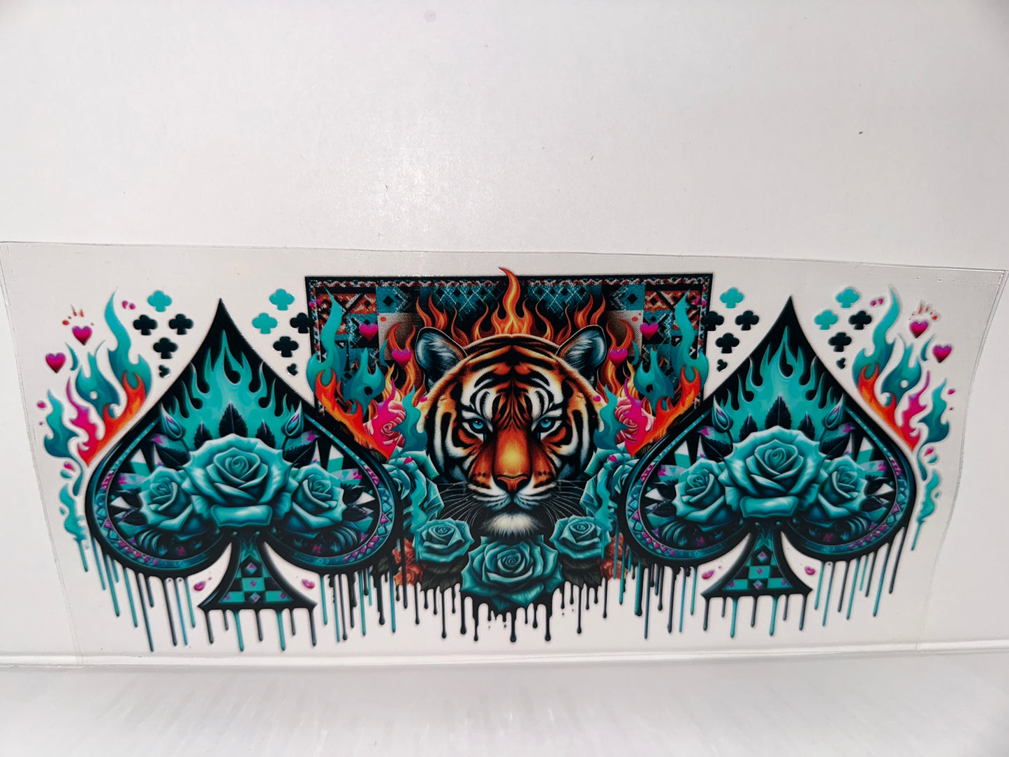 H145 tiger checkered design teal flowers