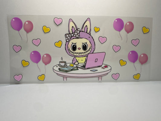 F354 Labubu with balloons, hearts, and laptop