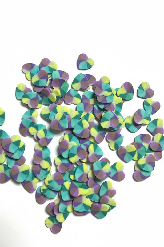 Purple Green Yellow Heart Clay– Shaped Glitter 8g | Luxy Customs