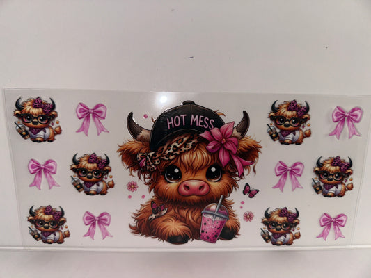 H481 coffee hot mess cow with bows