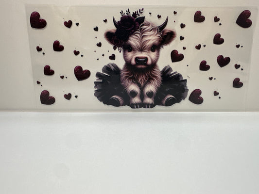 F434 cow with maroon hearts and flowers