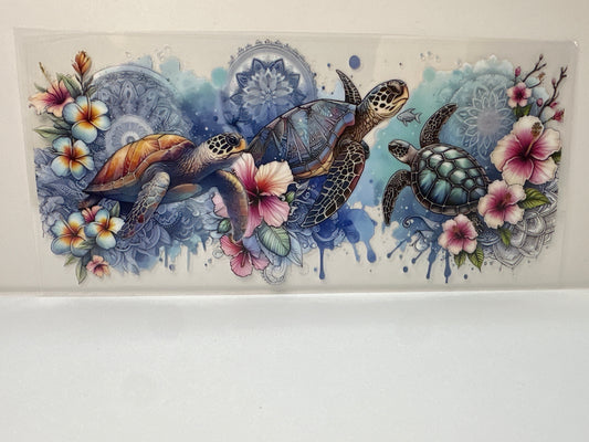 F449 sea turtle with hibiscus flowers