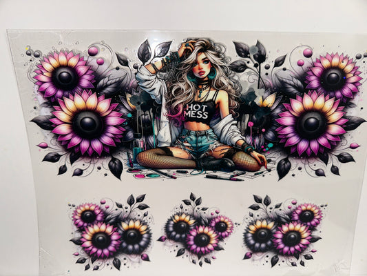 H796 Hot Mess Girl with flowers  40oz