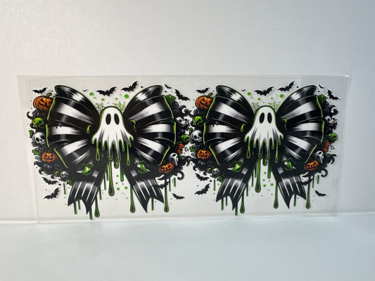 G131 Halloween ghost bow with pumpkin, skulls, and bats
