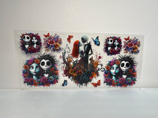 G299 jack and Sally, skulls with flowers and butterflies