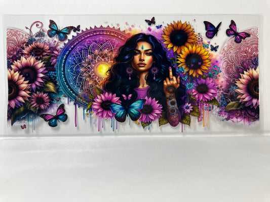E315 Sassy girl middle finger w/ flowers and butterflies