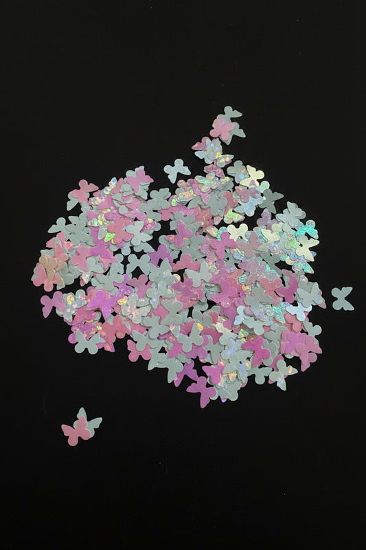 White & Pink Butterfly Mix - Shaped Glitter 8g | Luxy Customs