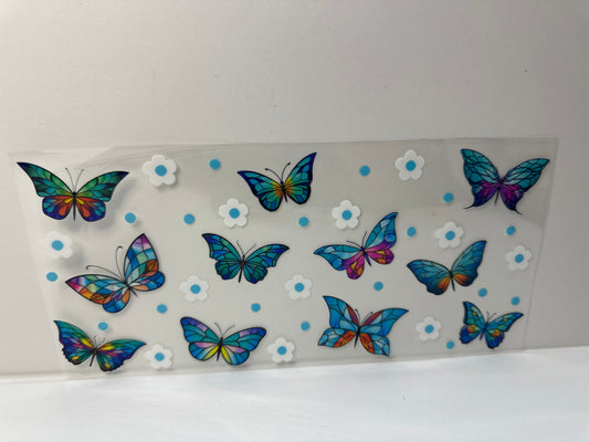 G392 stain glass butter butterflies with flowers