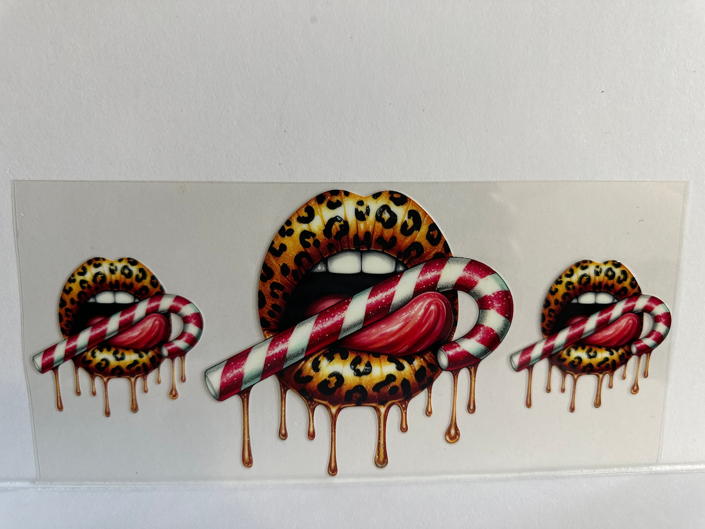 H82 animal print lips with candy cane Christmas