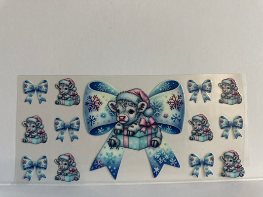 H89 Christmas cow bow blue