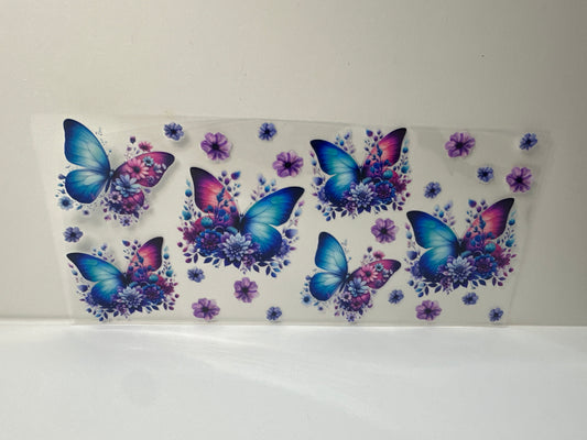 G389 blue and purple butterfly with flowers