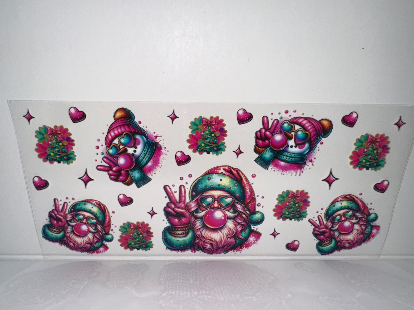 G1073 pink themed Christmas with Santa and snowman bubblegum Christmas