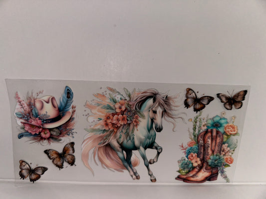 H152 white horse with flowers and butterflies and boots