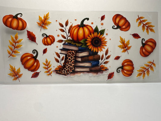 F386 Fall time pumpkins leaves, sunflower with books