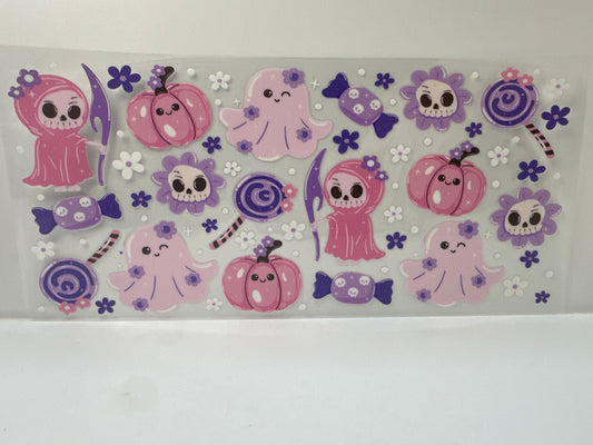 F888 pink and purple ghost and pumpkins Halloween