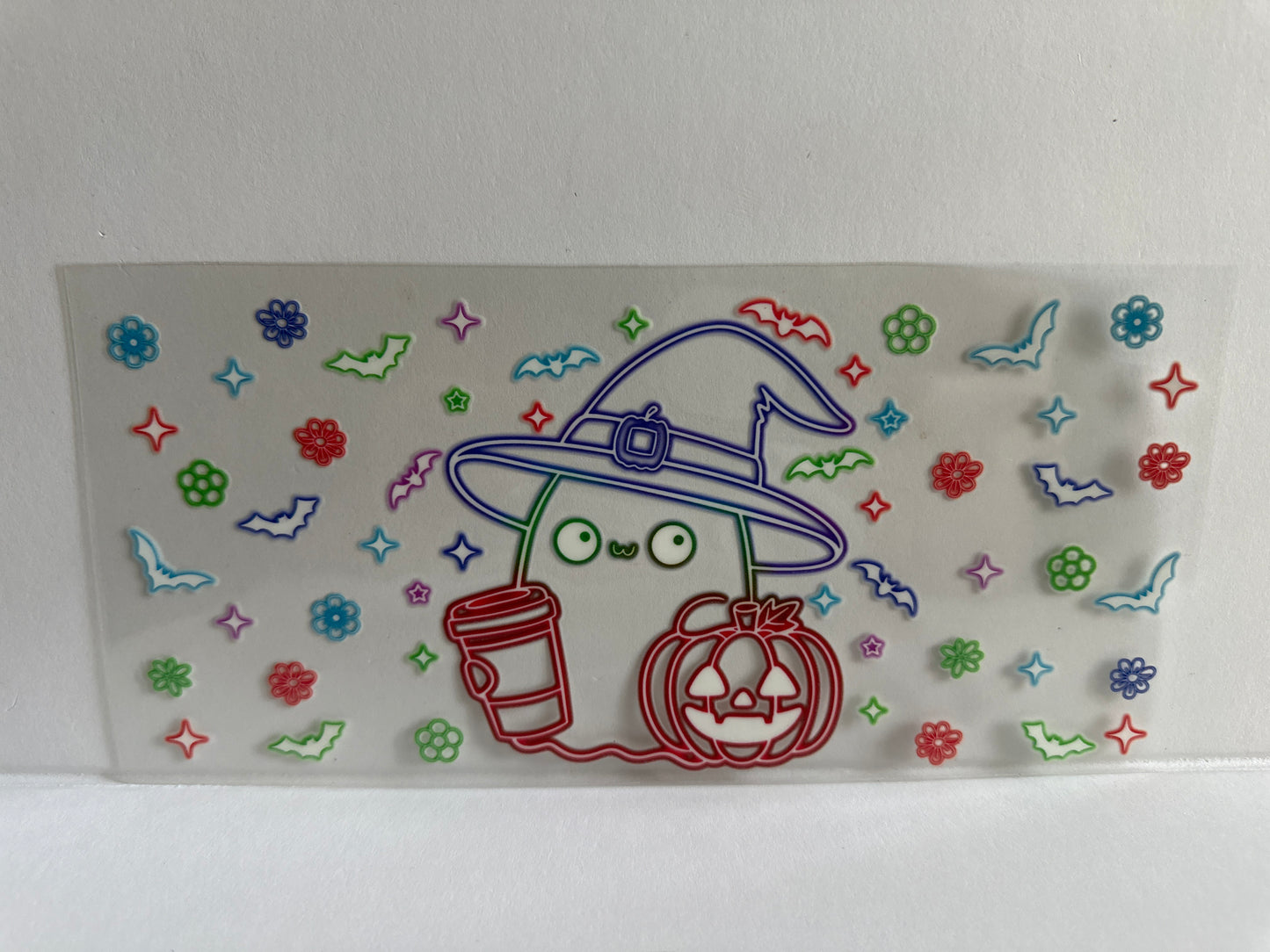 G1022 Halloween neon ghost with coffee and pumpkin