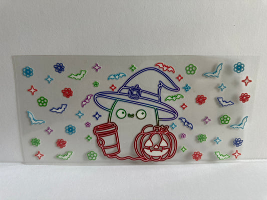 G1022 Halloween neon ghost with coffee and pumpkin