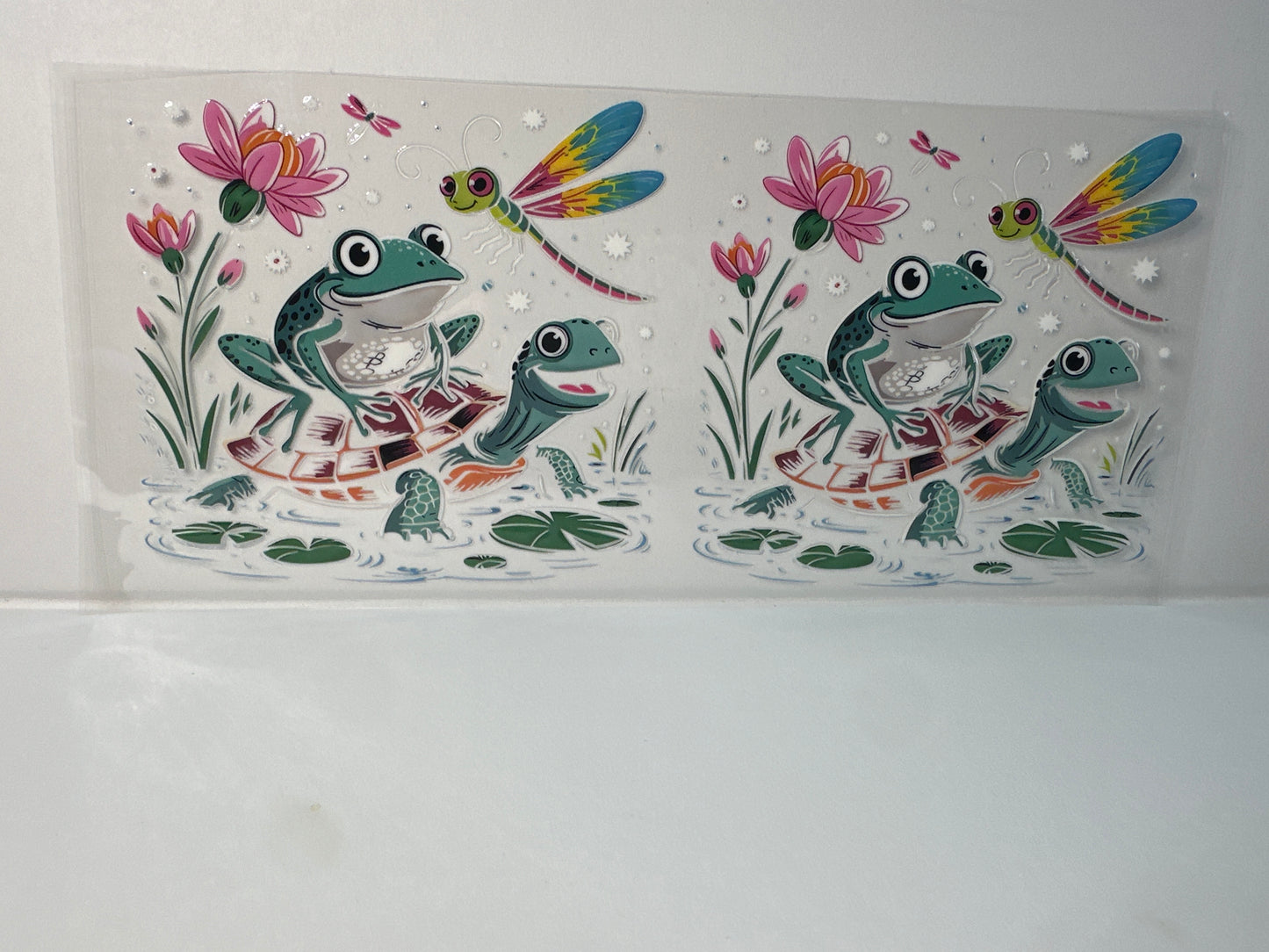 G72 turtle frog and dragonfly with flowers
