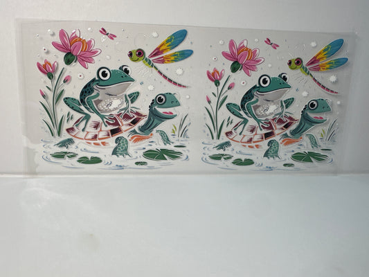 G72 turtle frog and dragonfly with flowers