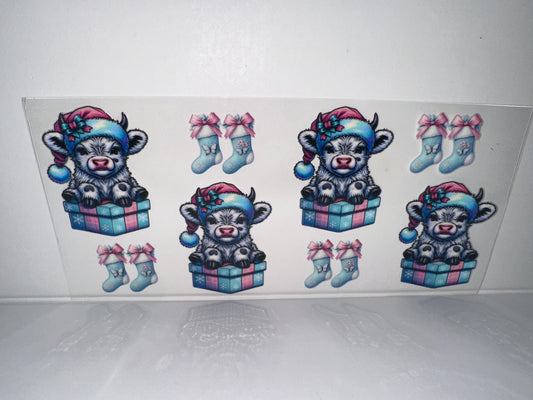 G1106 Christmas Cow pink, and blue