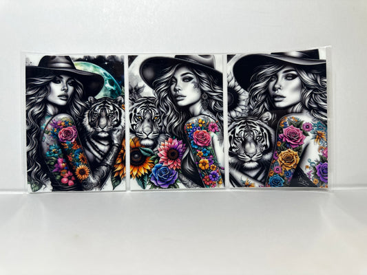 E340 Tattoo Girl with tiger and flowers