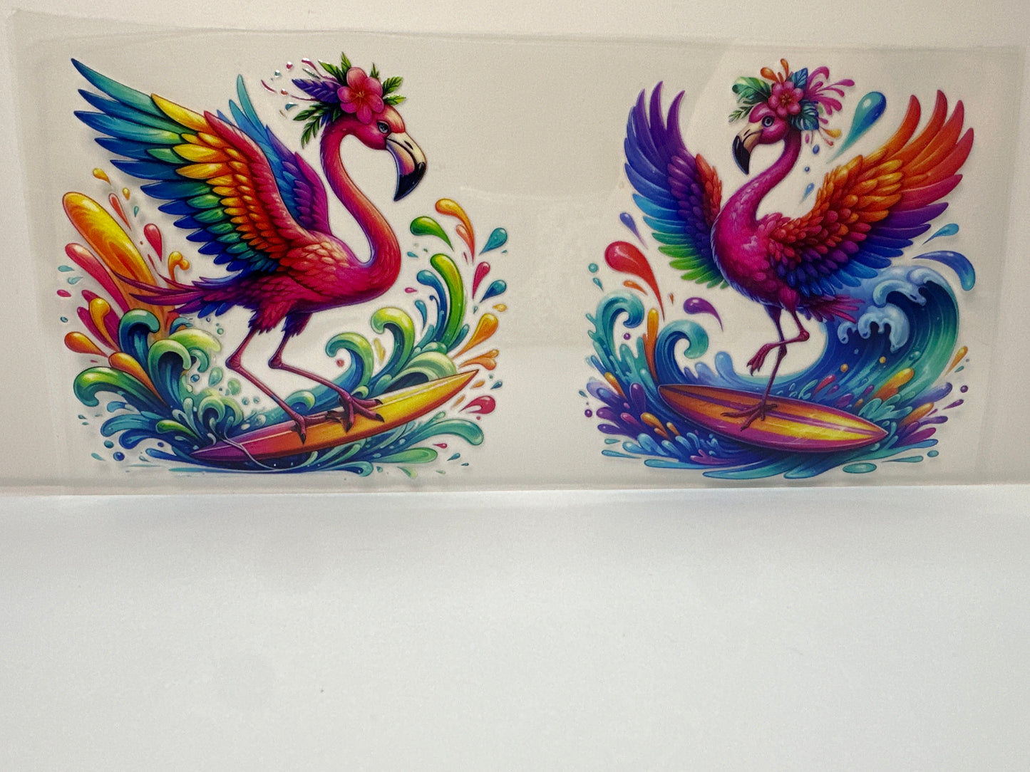 F460 surfing, pink flamingos