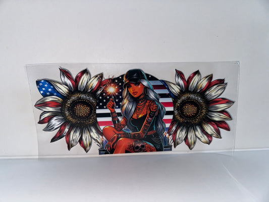 G1049 girl with American flag and flowers
