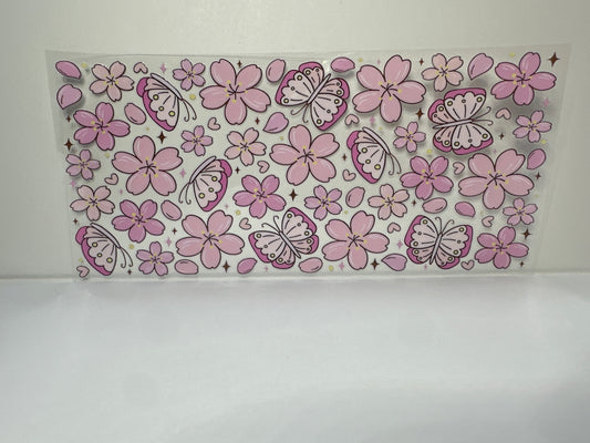 F206 Flowers with Butterflies pink