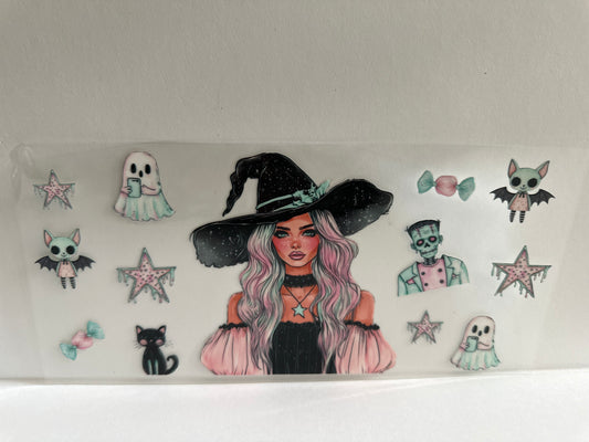 G903 witch with ghost in bats and Frankenstein Halloween