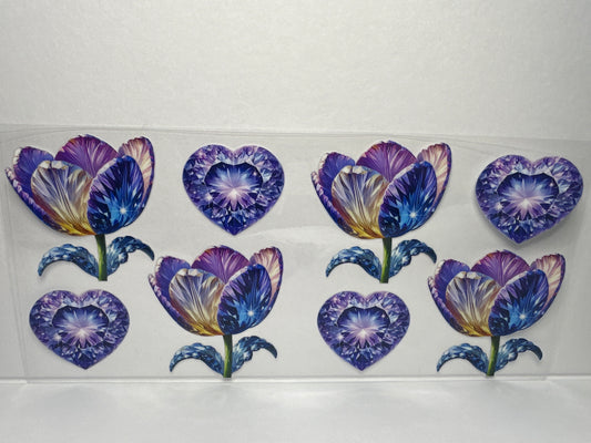 H1463 Diamond heart and flowers purple