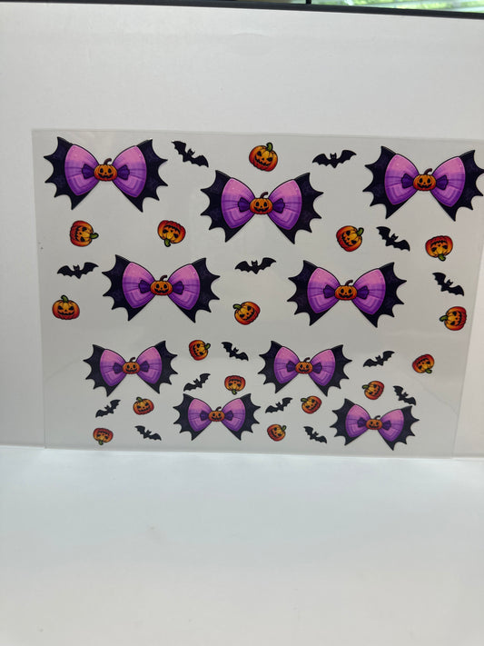 F778 Halloween bows with pumpkins and bats 40 ounce cup wrap