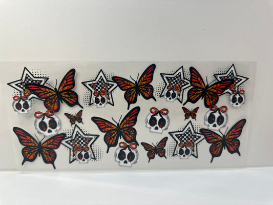 G513 plaid skulls with butterflies orange