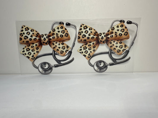 F174 Nurse Healthcare Stethoscope Animal Print Bow