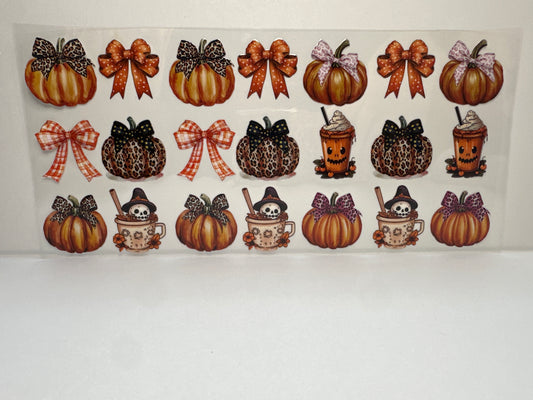 F409 Halloween pumpkins, bows frappe with skulls