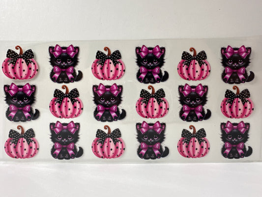 G734 black cat with pink pumpkins, Halloween