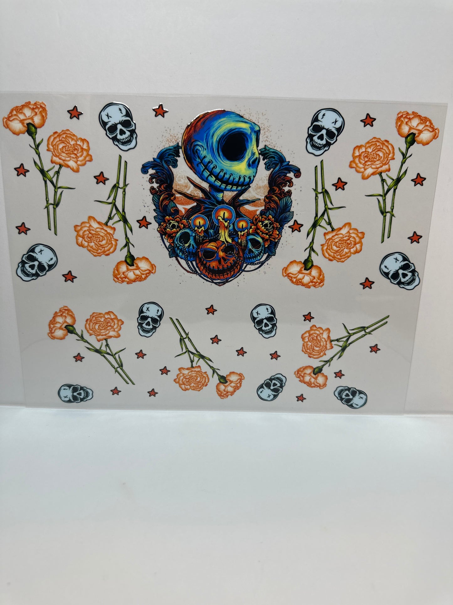 F776 check the skeleton Halloween with skulls and flowers and stars 40 ounce cup wrap
