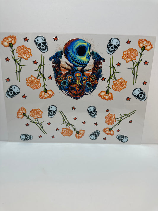 F776 check the skeleton Halloween with skulls and flowers and stars 40 ounce cup wrap