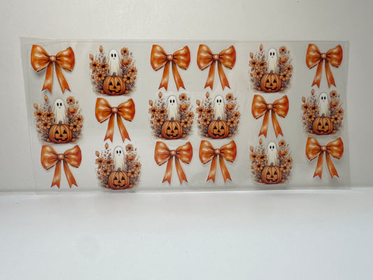 F375 Halloween ghost and pumpkins with orange bows