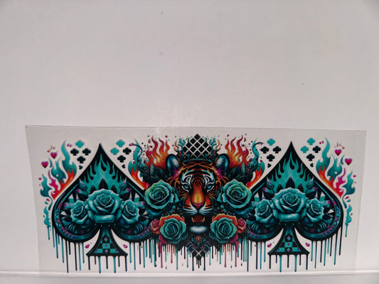 H146 tiger checkered design teal and colored flowers