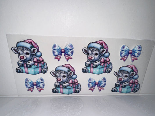G1105 Christmas Cow pink, and blue