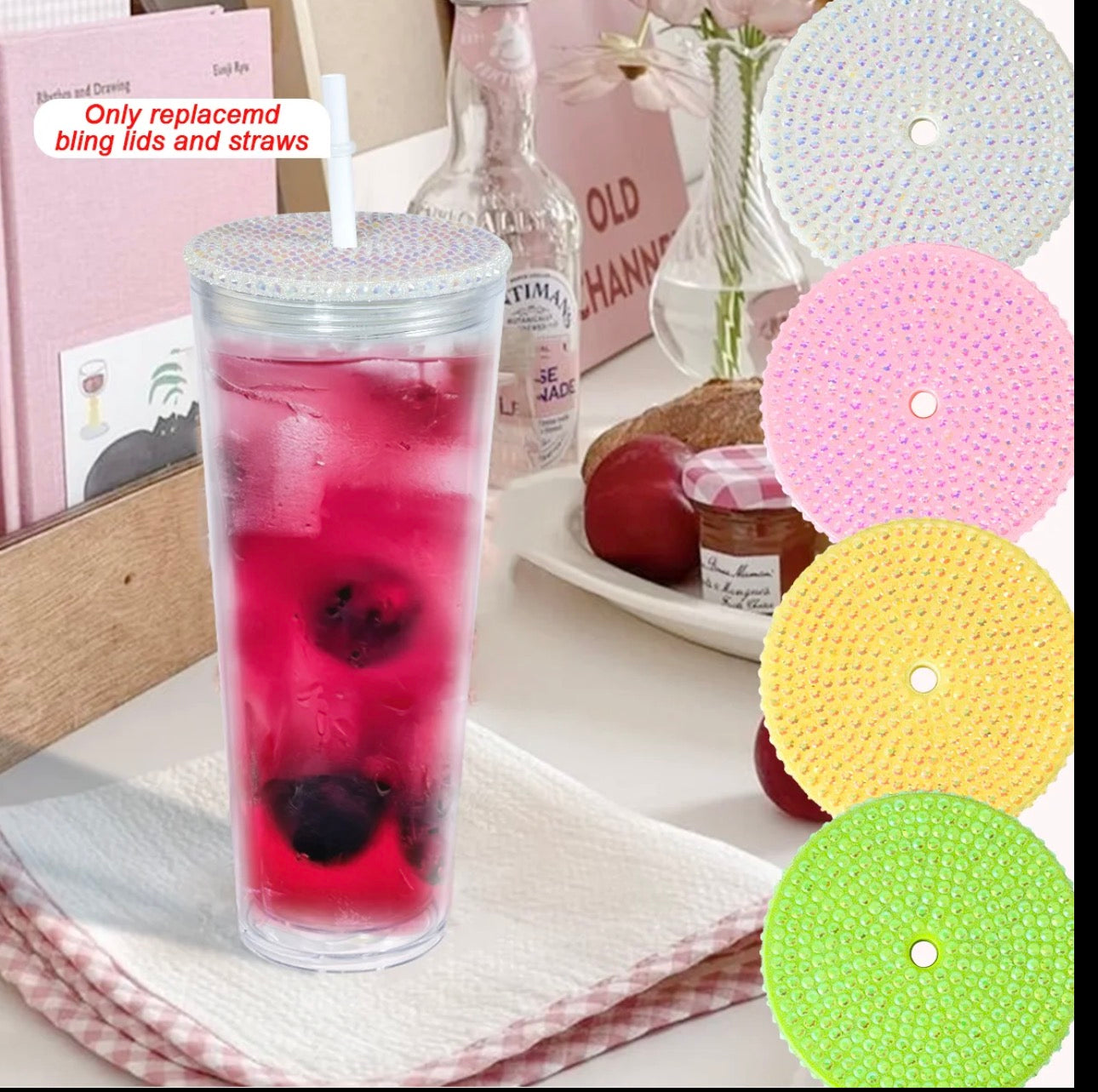 New 16oz/24oz replaced bling screw lids and straw ONLY does not include cup