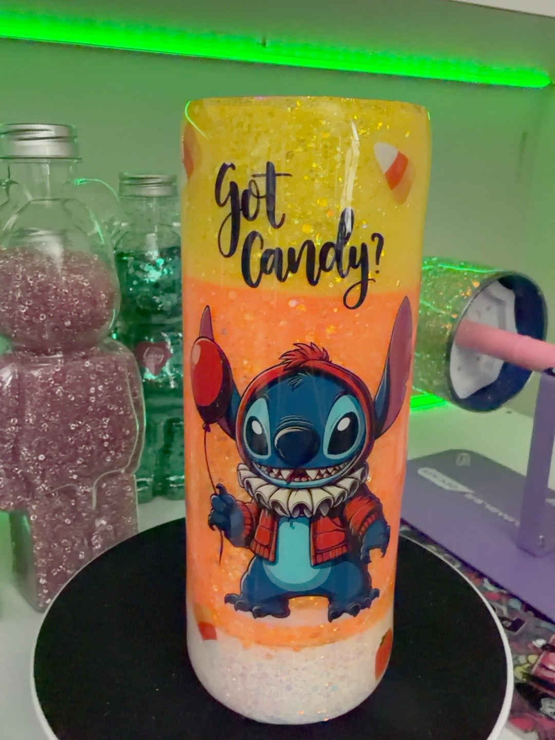 🍬🎃 Glow-in-the-Dark Candy Corn Epoxy Tumbler – 20oz ✨