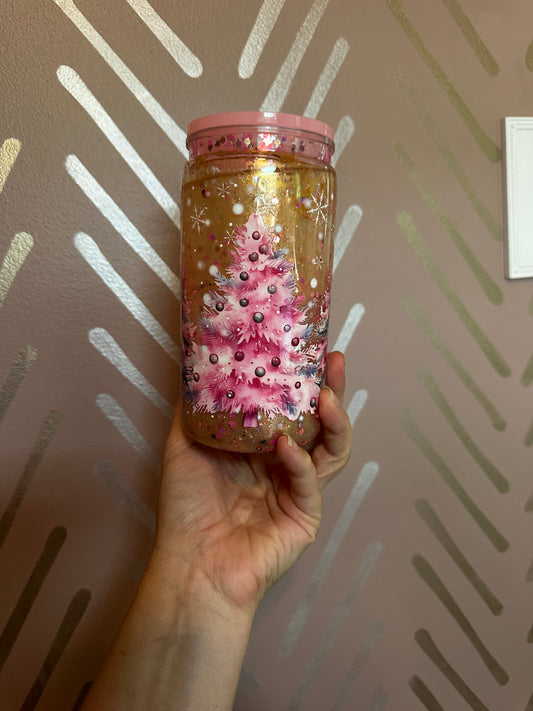 16oz christmas tree gold lava with pink and rose gold glitter