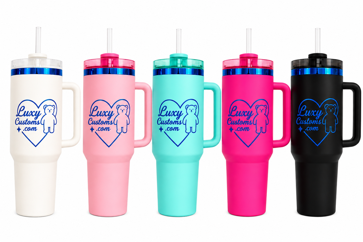 40oz Personalized Blue Engraved Tumbler with Handle | Custom Laser Engraved Cup