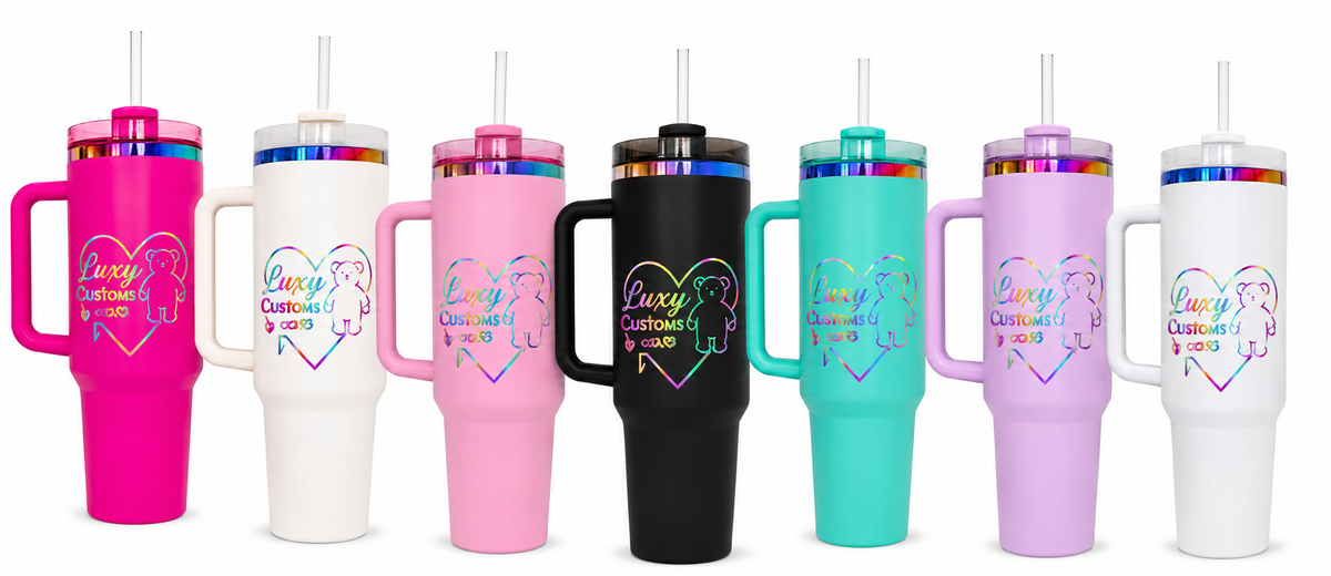 40oz Personalized Rainbow Engraved Tumbler with Handle | Custom Laser Engraved Cup
