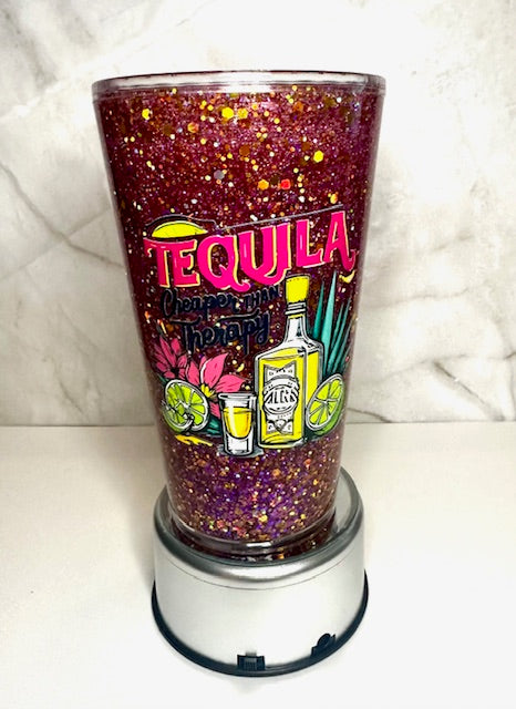 🌸🥃 Tequila Therapy – 16oz Snow Globe Tumbler