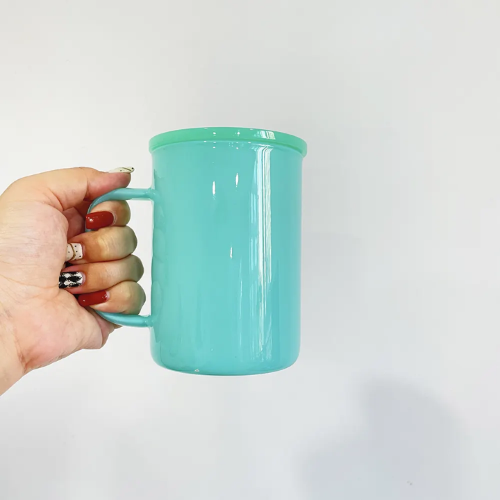 17oz Macaron Glass Mug with Lid & Handle | Pastel Coffee Cup, Iced Coffee Glass, Custom Snow Globe Tumbler Base